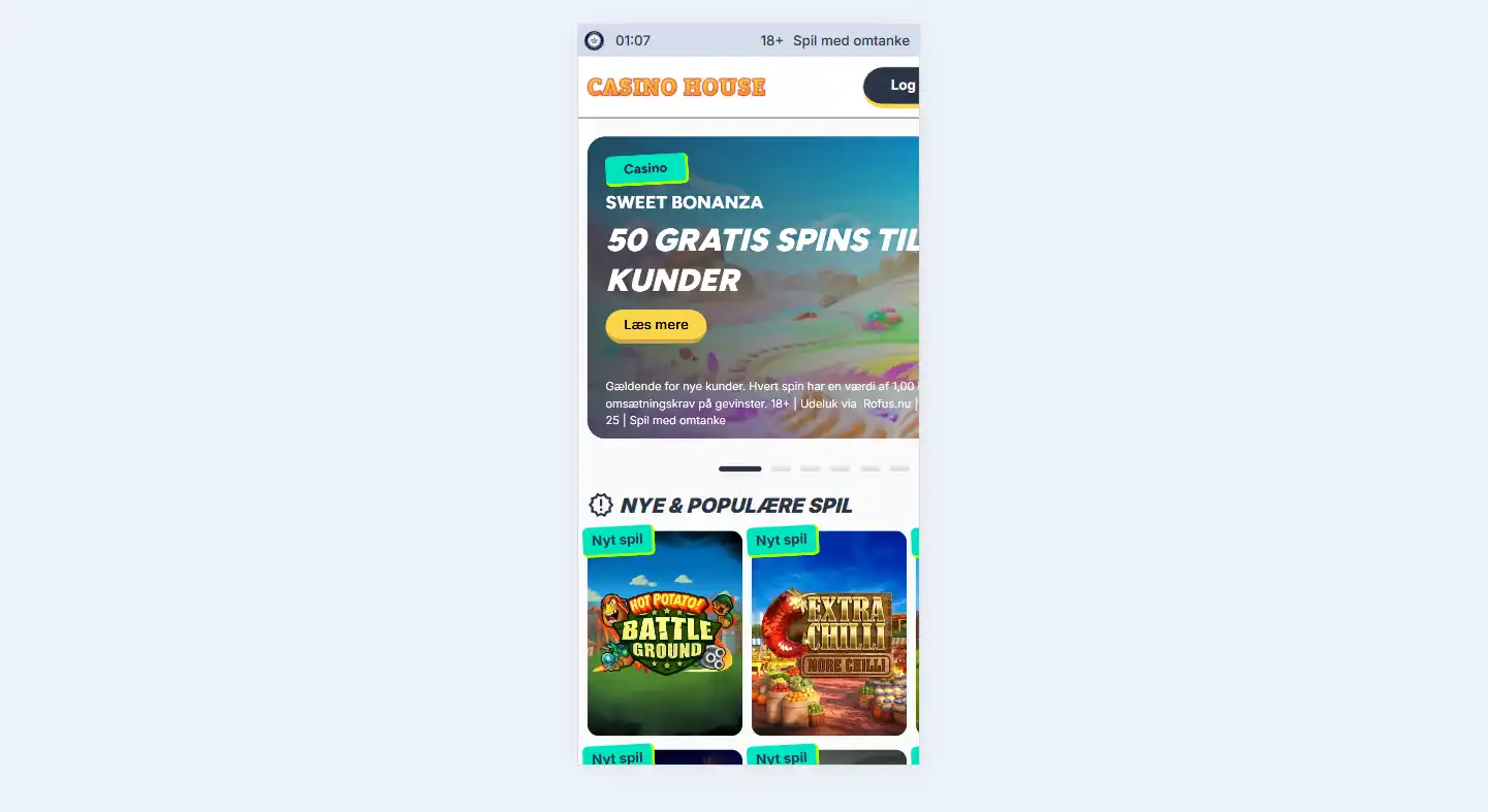 Casino House på mobil: webbrowser, spil og konto på telefonen