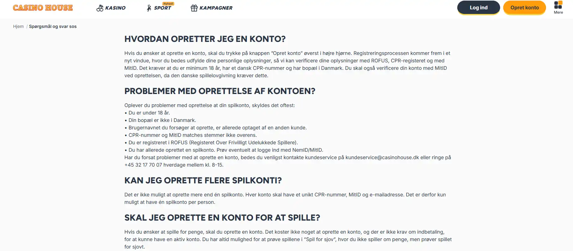 Casino House registrering: konto, MitID og verificering